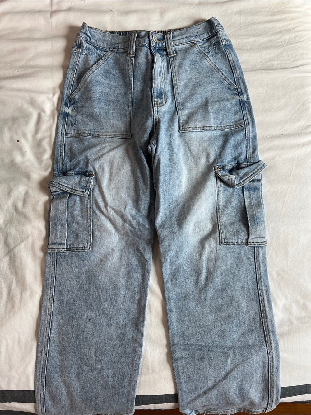 VERVET BY FLYING MONKEY Light Blue Wide-Leg Cargo Jeans